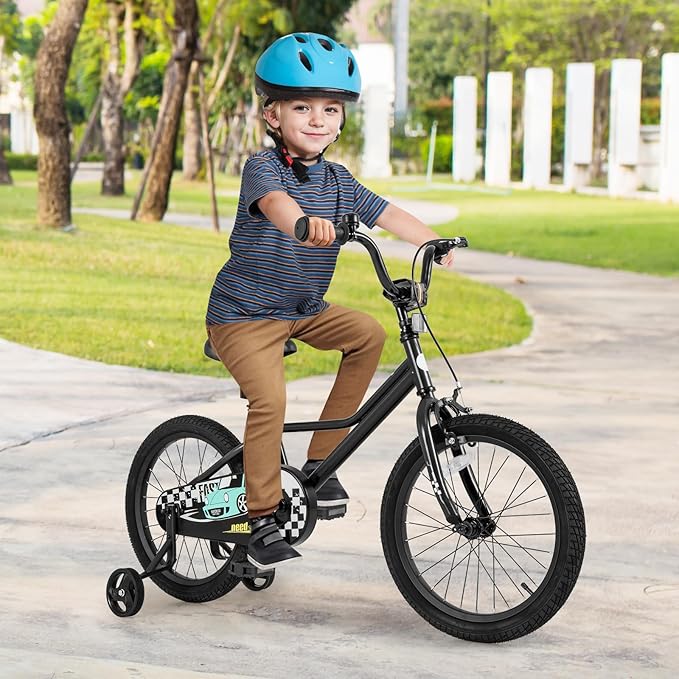 BABY JOY Kids Bike, 12 14 16 18 Inches Car Pattern Sporty Bicycle w/Removable Training Wheels, Hand & Coaster Brakes, Adjustable Seat & Handlebar, Girls Boys Bike
