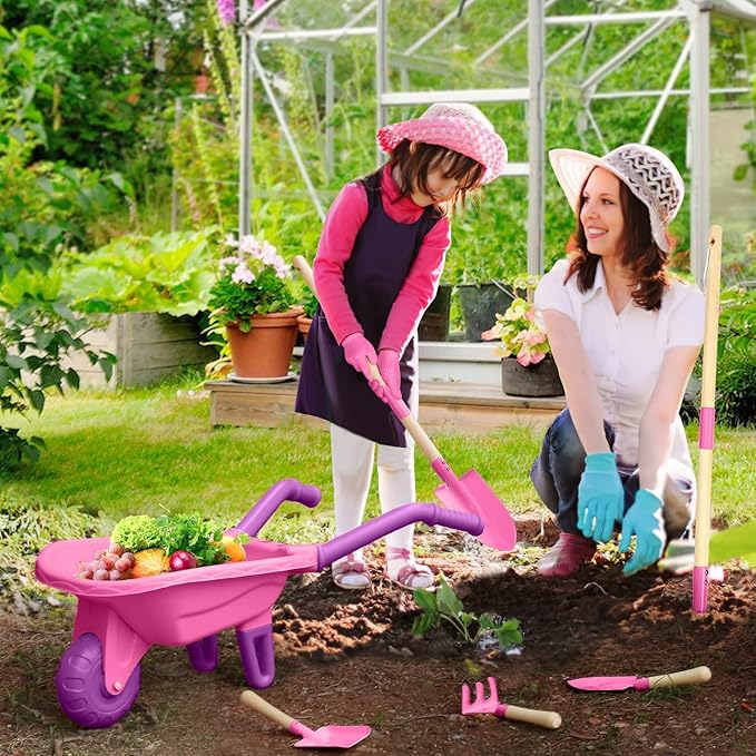 Kids Gardening Tools Outdoor Toys Set Backyard Play with Wheelbarrow Educational STEM Learning Pretend Toys Outdoor Indoor for Toddlers Kids Boys Girls