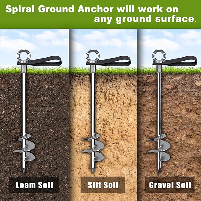 24'' Ground Anchors Screw in - Heavy Duty Trampoline Anchors -Shed Anchor Kit - Mobile Home Anchors - Earth Anchors for Swing Sets, Gazebos, Carports, and Hurricane, 4pcs