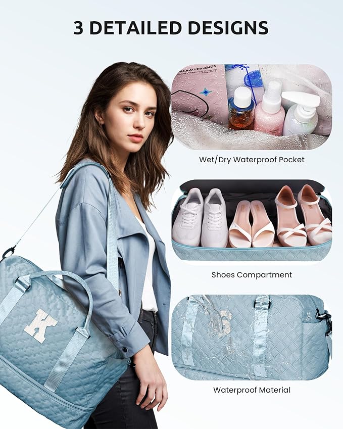 Gifts for Teen Girls-Initial Duffle Bag with Shoe Compartment, Personalized Weekender Bag, Monogram Overnight Bag, Travel Bag with Makeup Bag，Birthday Gift Graduate Gifts for Her (Letter H)