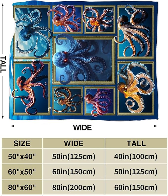 Octopus Throw Blanket Ultra Soft Cozy Marine Life Fleece Fuzzy Plush Blanket for Octopus Lovers - Decor Gifts for Women Girls Adults Couch Sofa 50"x40"