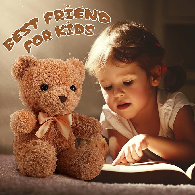 HyDren 12 Pack 12 Inch Stuffed Bear Animal Cute Bulk Plush Toys with Ribbon Bow Ties Soft Bears for Baby Shower Birthday Party Favors(Light Brown, Dark Brown, White)