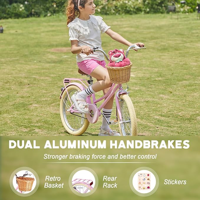 Glerc 20 24 26 Inch Beach Cruiser Bike, 6-Speed Hybrid City Bicycle for Girls Youth and Over 6 Years Old, Missy Bike with Wicker Basket & Lightweight, Multiple Colors