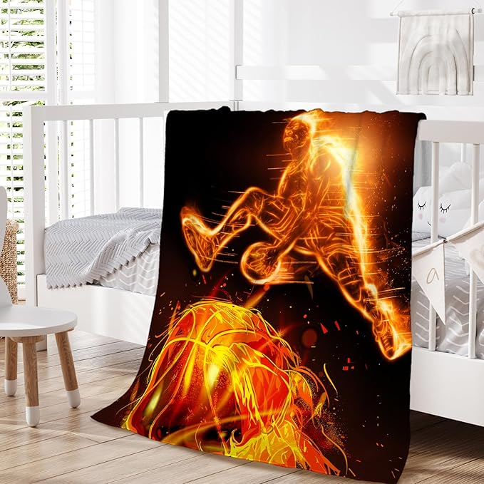 Kids Blanket, Basketball Throw Blanket, Sports Blanket, Birthday Gifts for Basketball Lovers, 40 x 30 Inches Kids Blanket for Boys, Soft Flannel Sports Throws Blanket for Bed, Couch Sofa