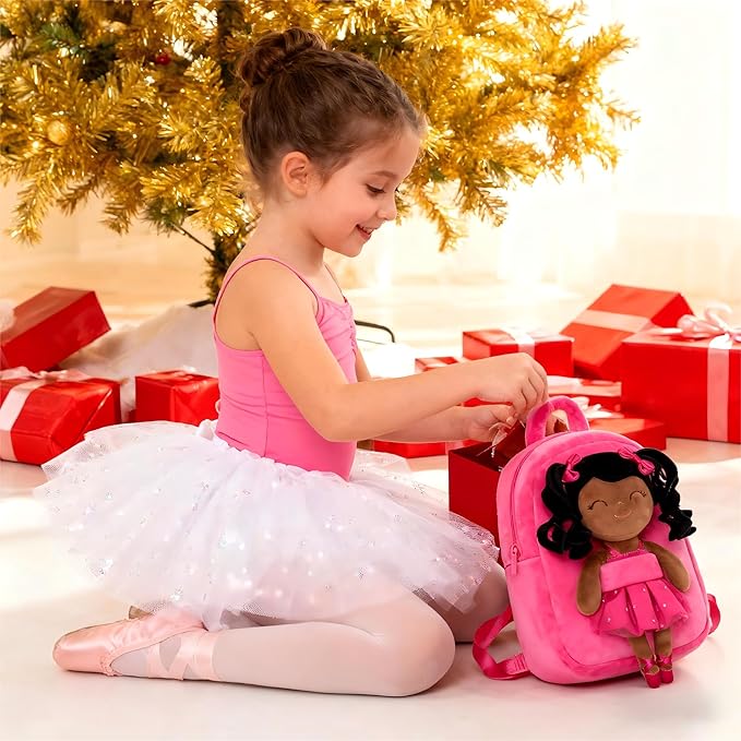 Gloveleya Toddler Backpack for Kids Soft Toys Plush Curly Ballet Girl Doll Rose