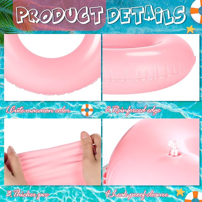 ShinyRelief 4 Pcs Inflatable Pool Floats 33 Inch Swim Rings for Adults Colorful Swim Inner Tube Swimming Ring Raft Float Toys for Beach Swimming Pool Party Supplies(Light Pink)
