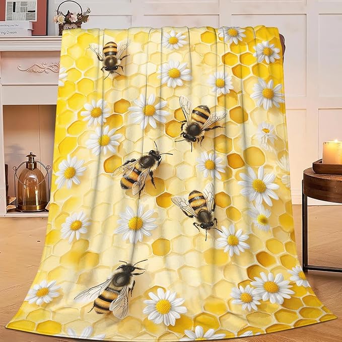 Bee Blanket Honey Bee Throw Blanket Gifts for Girls Women Kids Boys Adults Men Super Soft Cozy Plush Fluffy Fuzzy Fleece Blanket Home Decor 50''X60''