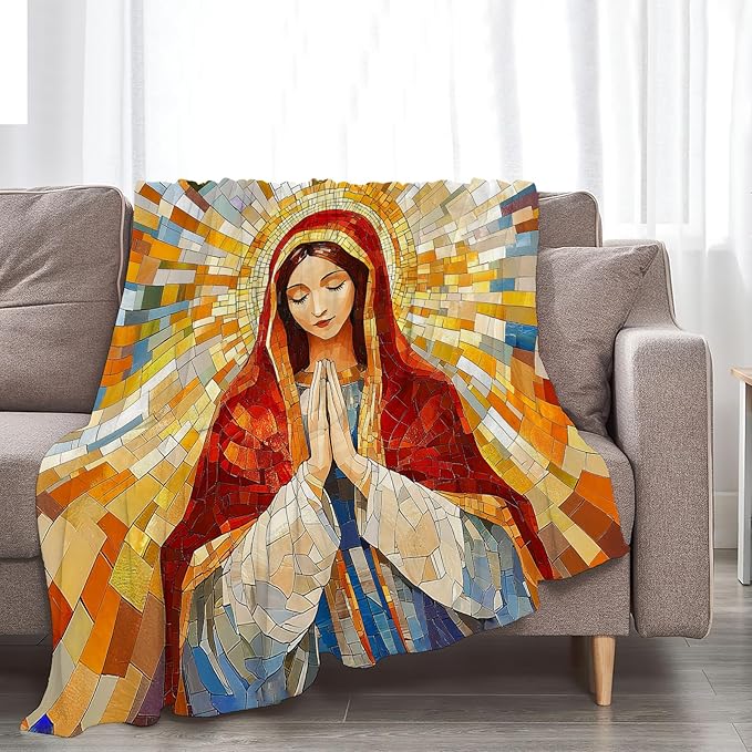 Virgin Mary Blanket for Women, Our Lady of Guadalupe Fleece Blanket Gifts for Boys Girls, Warm Cozy Soft Flannel Christian Stuff for Bed Sofa Couch 50" x 40"