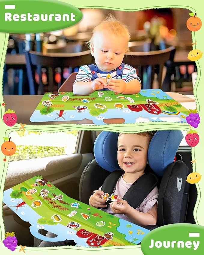 Benresive Reusable Sticker Book for Toddlers 2-4 Years, Fun Travel Stickers for Kids, Waterproof Sticker Books for Toddlers 1-3, Crafts Activities for Toddler 1-3 2-4 3-5 - Farm