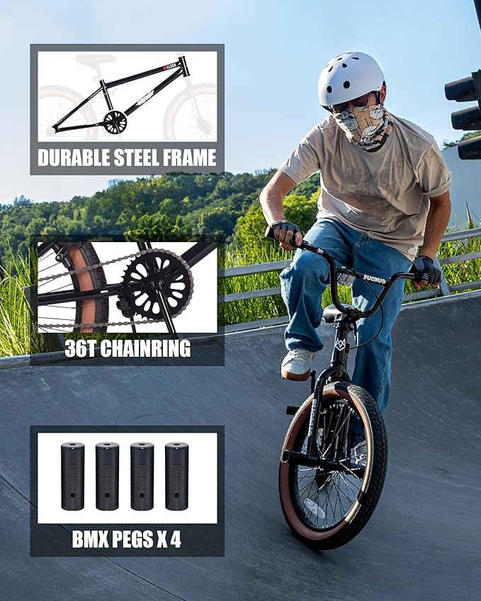 Freestyle BMX Bikes 20 Inch Kids Bicycle with 4 Pegs for 8-15 Years Old Teens, Boys, Girls, Beginner-Lever Riders,Multiple Colors