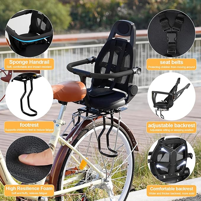 Rear Child Bike Seat,Rear Mounted Child Bike Seats,Back Mount Child Seat with Back Rest Armrest Foot Pedals,Width Adjustable Bicycle Rear Seat,Fits All Bicycle Rear Frames