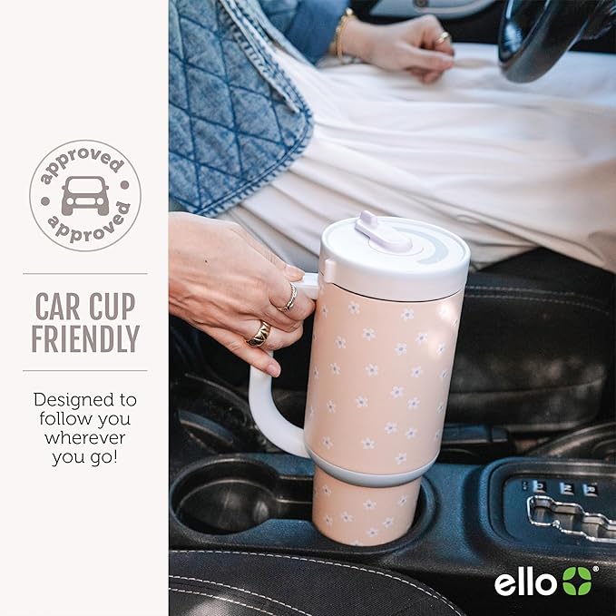 Ello Oasis 40 oz Tumbler with Handle & Retracting Straw | Reusable Insulated Stainless Steel Cup 100% Leakproof, Gifts for Teens Women Men | Keeps cold for 20 Hours, Cup Holder Friendly, Grayscale