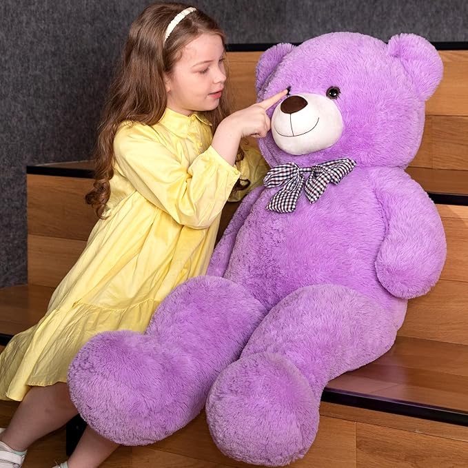 MaoGoLan Giant Teddy Bear 4 Feet,Adorable and Cuddly Big Bear Stuffed Animal 47", Classic Teddy Bear Plush Gift Decoration for Baby Shower,Party,Birthday,Valentines Day,Purple