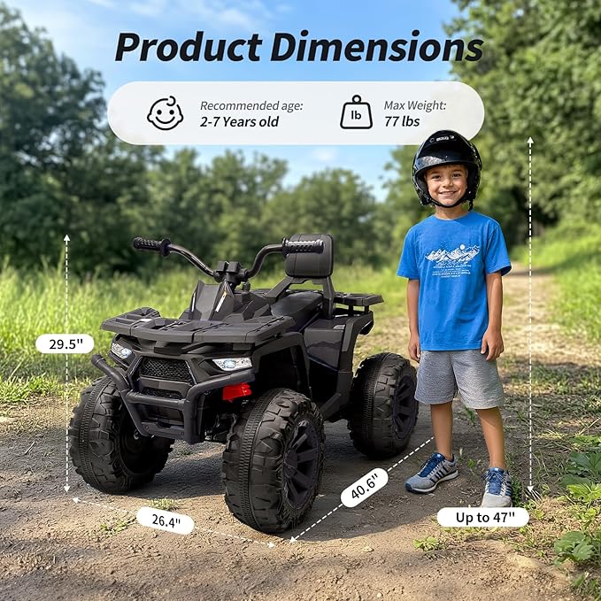 Kids ATV 4 Wheeler, 24V 4WD Electric ATV Ride On Toy for Big Kid with 2-Seater, 4x200W Motor - Black