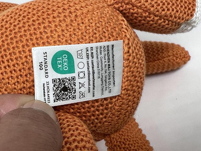 100% Organic Cotton Baby Toys Orange Fox Stuffed Animals for Newborn 7.1"