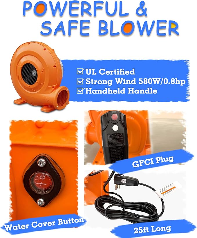 ACTION AIR Inflatable Water Slide, Shark Bounce House with Slide for Wet and Dry, Playground Sets for Kids Backyard, Water Spray & Water Pool, Durable Sewn with Extra Thick Material