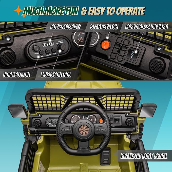 JOYMOR 12V Kids Ride on Truck with Remote Control, 4 Wheels Battery Powered Kids Car, Electric Play Car with LED Lights/Horn/Remote and Manual Control/3-5 MPH Speed/Gift for Girl Boy (Green)