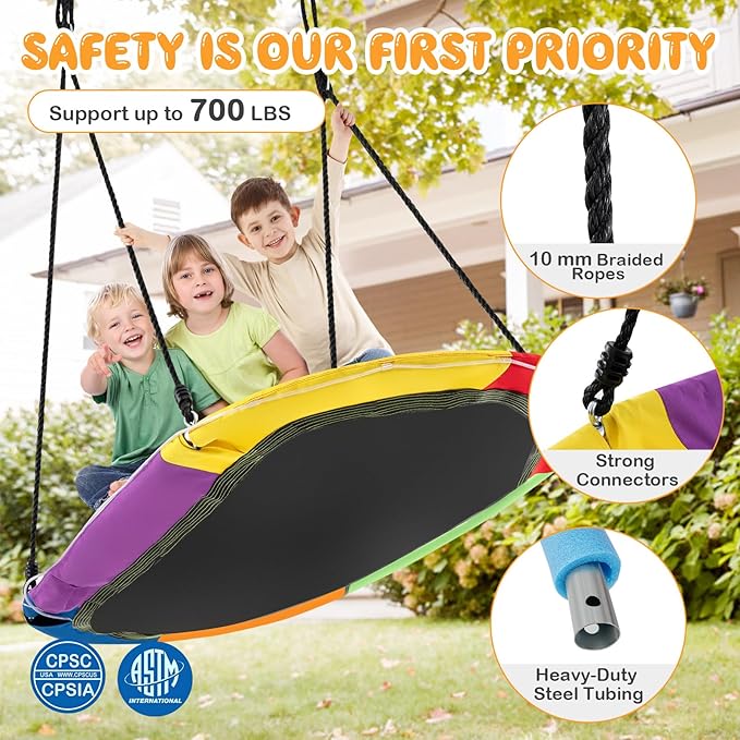 Costzon 700 lbs 60" Giant Platform Swing with Light, Adjustable Hanging Ropes, Waterproof 600D Oxford Fabric, Indoor/Outdoor Tree Swing for Kids, Adults, Playground, Backyard (Colorful)