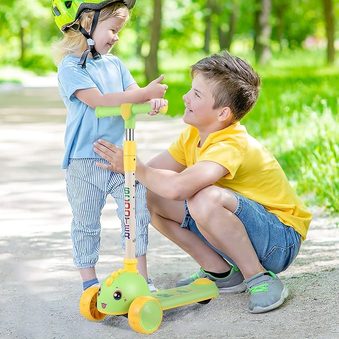 PRETYZOOM Adjustable Handlebar Scooter with Light-up Wheels and Sound Easy Foldable Outdoor Kick Scooter for Ages Portable Active Play and Convenient Storage