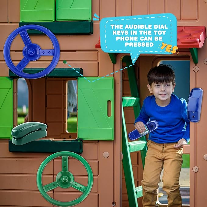 4 Pack Playground Accessories for Kids Outdoor Playground Steering Wheel Priate Ship Wheel Plastic Telephone Phone Toy Swing Set for Playground Backyard Playhouse Tree House (Green,Blue)