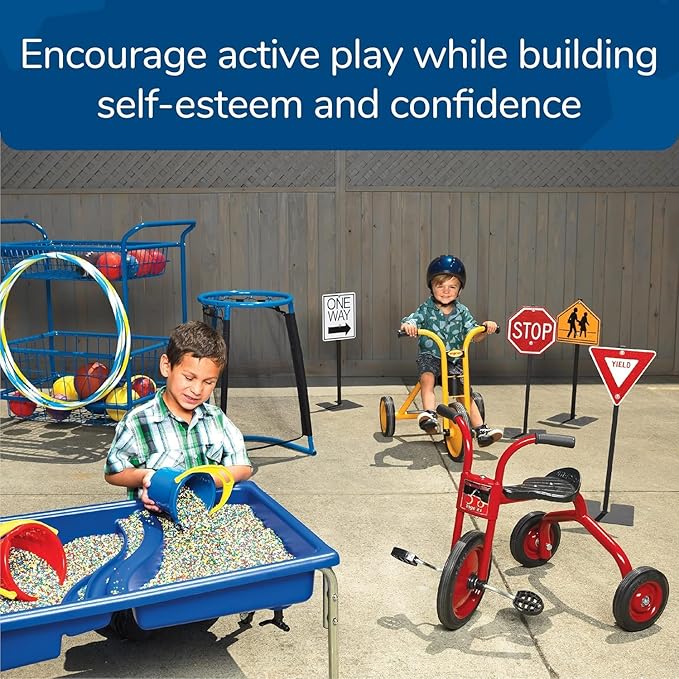 CLASSICRIDER Toddler Trike, Kids Tricycle for Riders Ages 3 and up, Preschool, Daycare, Playground Kids Tricycles, Rubber Tires, Red/Black, 8" Pusher