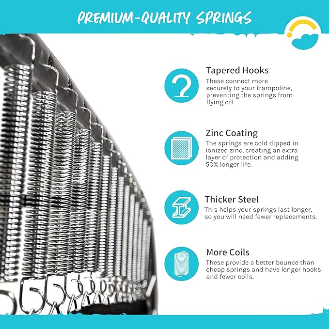 SkyBound Universal Replacement Trampoline Springs with Spring Tool | Heavy-Duty Galvanized Steel | Set of 12-48 | Sizes 3.5" to 8.5" | for Skywalker, JumpKing, UpperBounce, SportsPower and Others