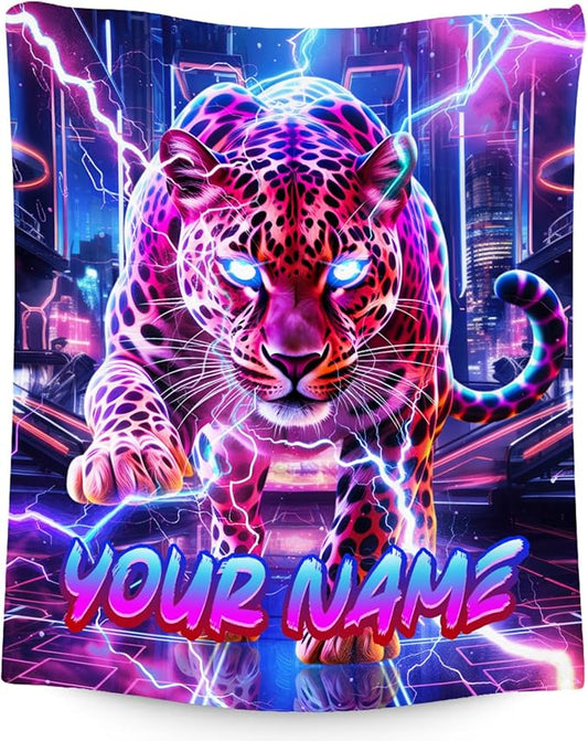 Personalized Blanket for Kids - Cheetah Blanket for Boys Men - Cozy Fleece Animals Blankets for Sofa Bed - 4 Size Options