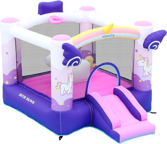 Unicorn Bounce House with Slide, Basketball Hoop for Kids 3-12, Inflatable Jumping Bouncy Castle for Outdoor & Indoor, Includes Blower