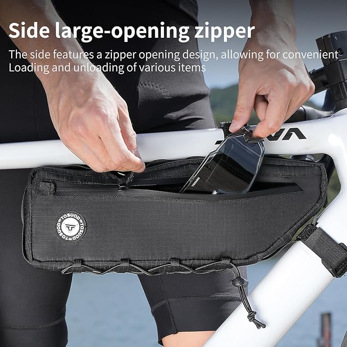 Bike Frame Bag - 3 Multi-Position Straps Secure Mount, Full-Side Zipper Quick Access, 2L Scratchproof Storage, Universal Fit
