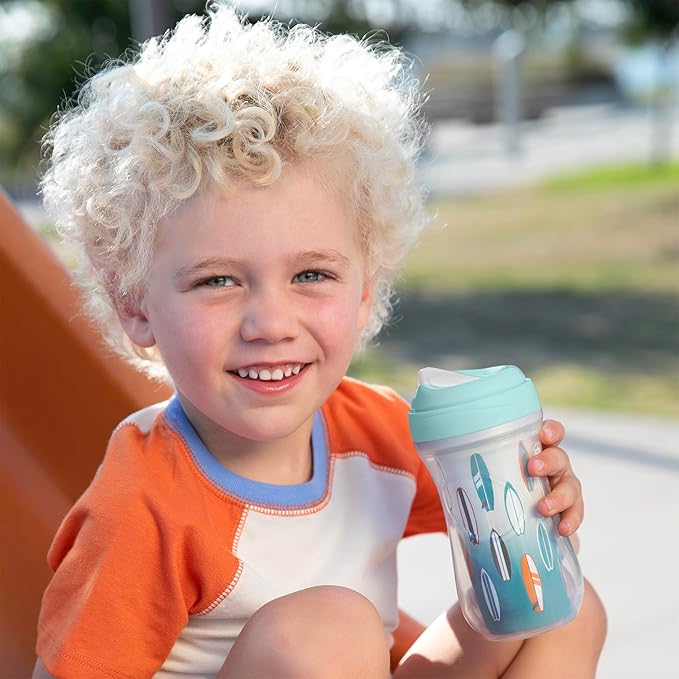 Chicco Double-Wall Insulated Sippy Cup with Bite-Proof Rim Spout and Spill-Free Lid 9oz. | Top-Rack Dishwasher Safe | Easy to Hold Ergonomic Indents | Ocean Print/Surf, 2pk | 12+ months