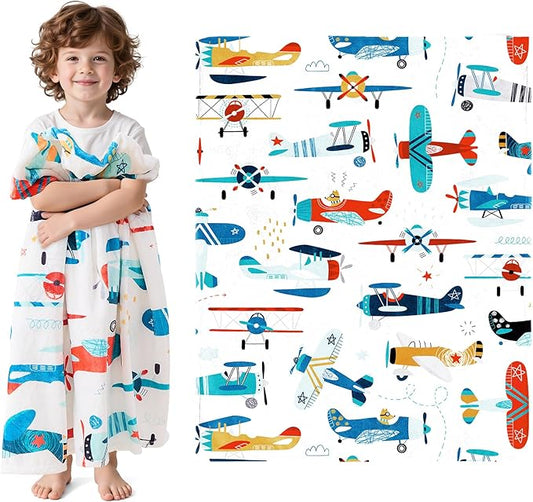 Wajade Airplane Blanket for Boys Soft Fleece Cute Aircraft Blanket for Couch Sofa Bedroom Fuzzy Flannel Blankets Birthday for Kids Boys 60"x80"