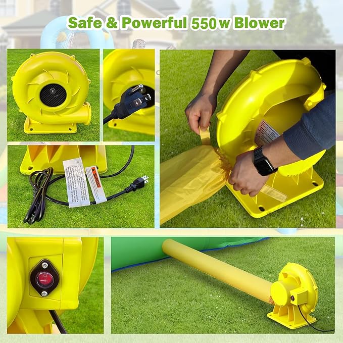 FBSPORT Inflatable Bounce House, 9 in 1 Water Slide with Blower, Bouncy House for Kids Indoor Outdoor Wet Dry Combo Water Bounce House with Football Shooting, Water Gun, Splash Pool, Bounce Area, Hose