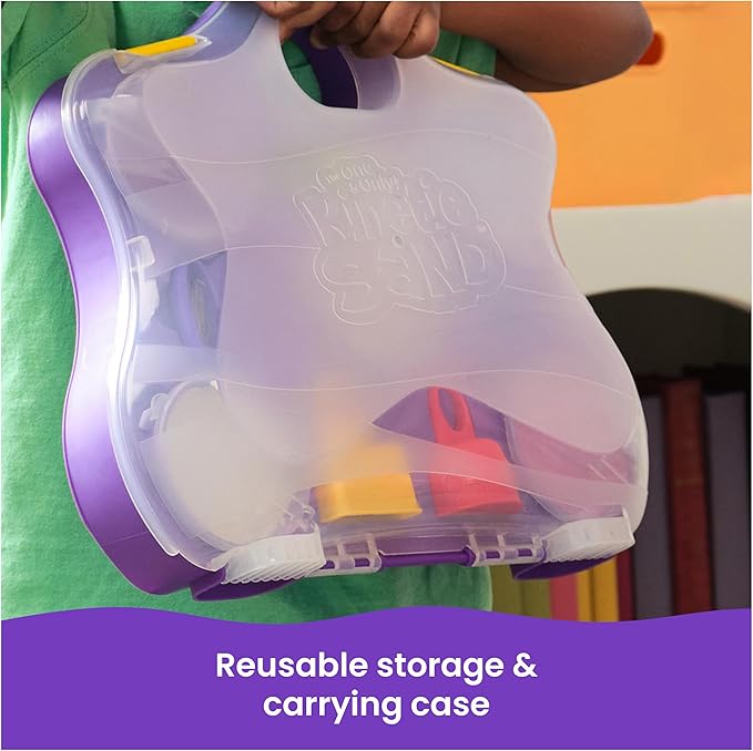 Kinetic Sand, Variety Case with 2lbs Play Sand (Beach, Neon & Shimmer) & 5 Tools, Reusable Storage, Sensory Toys for Kids Ages 3 and up