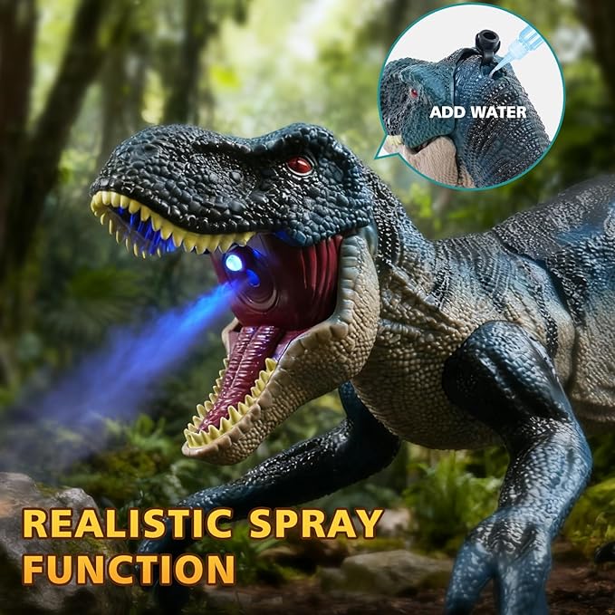 2.4GHz Remote Control Walking Dinosaur Toy for Kids - Birthday Gifts for Boys Ages 3-5 5-7 8-12, Interactive Dino with Roaring Sound, Cool Lights & Mist Spray