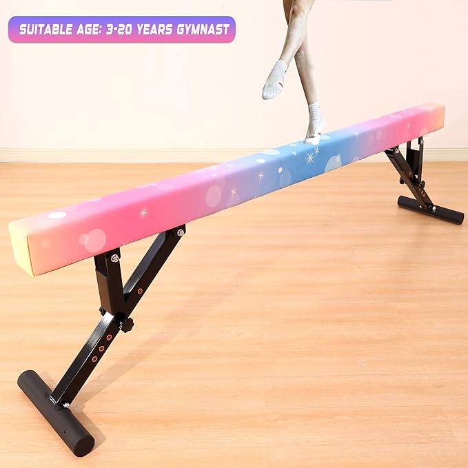 Adjustable Balance Beam 8 ft Gymnastic Beam Adjustable Height for Kids and Teenage of All Gymnastic Levels, Gymnastic Training Beam Gymnastic Equipment for Athlete Home and Gym Club Use
