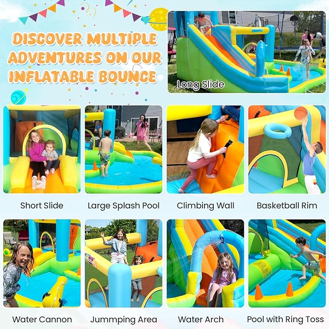 Whubefy 12.8x12ft Inflatable Bounce House for Big Kids, 13 in 1 Bouncy House Jump Castle for Kids 3-6 Indoor Outdoor Wet Dry Water Bounce House Double Slide with Pool, Ball Pit, Ring Toss Cones,5 Toys