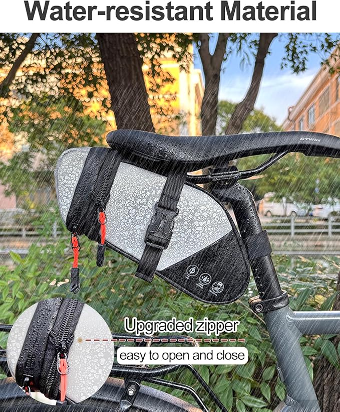 Bike Seat Bag, Water-resistant Bicycle Saddle Bag, Expandable Capacity Cycling Under Seat Pouch 1.5-2L, Bike Seat Pack for Mountain Road Bikes and Commuter