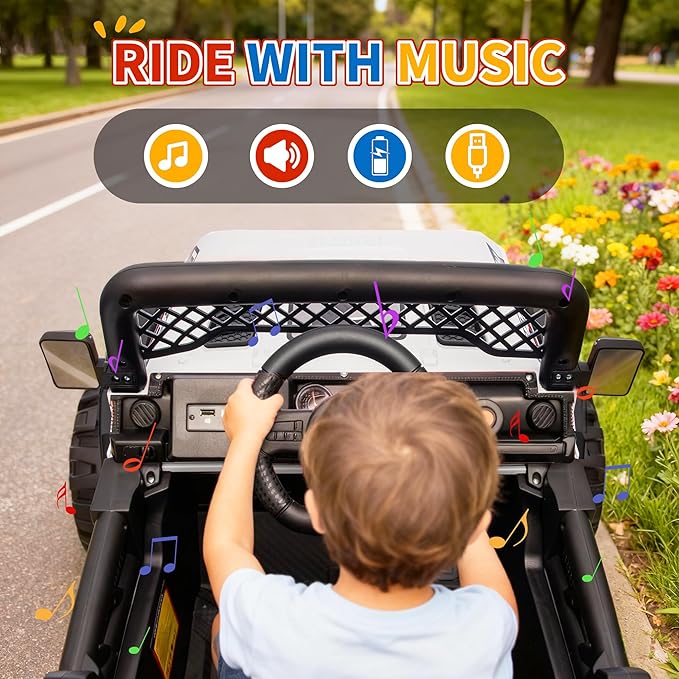 12V Kids Electric Ride on Truck，Parent Remote Control Car for Kids| Features 3 Speeds to 6MPH, 2 * 550w Moto, Spring Suspension, LED Lights, Music | for Children Aged 2-8 Years, White