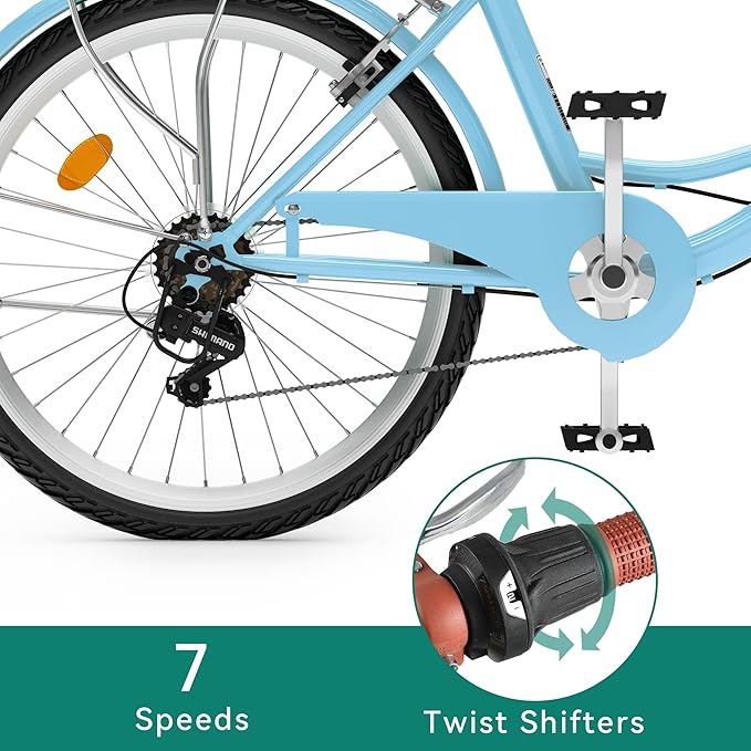 YITAHOME Beach Cruiser Bike for Women, 24 & 26 inch Commute Bike for Adults, 1 & 7 Speed Womens Bicycle with Basket Adjustable Seat, Multiple Color