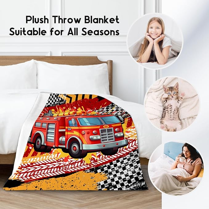 Toddler Boy Blanket, Fire Truck Blankets Gifts for Kids Teens, 50"x60" Cozy Soft Throws for Sofa