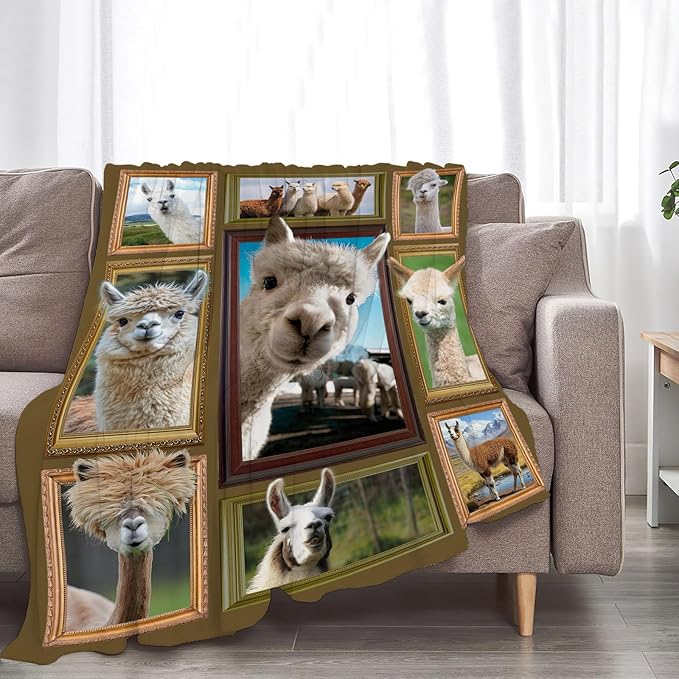Alpaca Blanket Fleece Soft Warm Plush Llama Animal Throw Blanket Lightweight Plush Fuzzy Cozy Cute Alpaca Blankets Gift for Kids Adult Suitable for Couch Sofa Bed 60"X50"