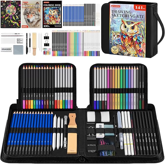 141 PCS Art Supplies Sketching Kit Pro Max, Drawing Pencils with Sketchbook, Coloring Book, Colored Graphite Charcoal Watercolor & Metallic Pencils, Drawing Supplies Gifts for Artists Adults Kids