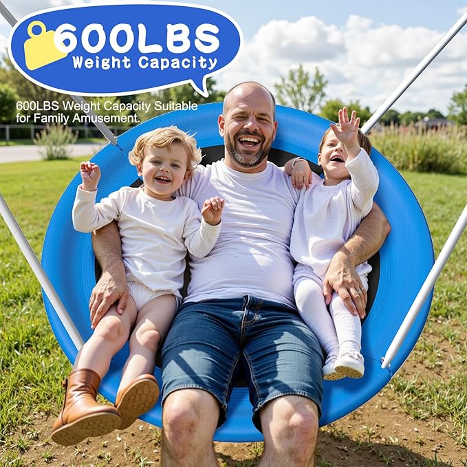 Waterproof 50-Inch Saucer Swing with Frame, 600 lbs Heavy-Duty Metal A-Frame for Outdoor Use, Stabilizer & Large Swing Range Design with Easy Assemble Swing Sets for Backyard for Kids & Adults