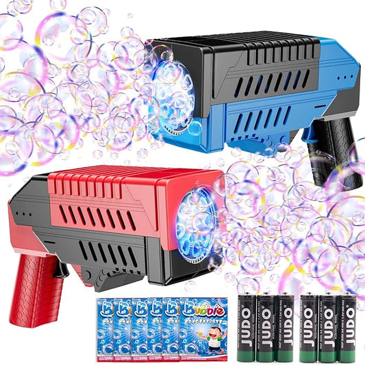 SHCKE 2 Pack Bubble Guns with Lights, Bubble Gun for Kids, Built-in Bubble Tank & One-Hand Flip Lid, Bubble Blaster for Parties, Wedding, Camping, Birthday Gifts, Christmas