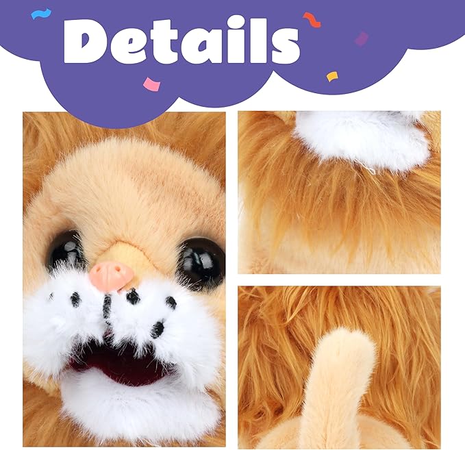 Cuteoy Walking Yellow Lion Stuffed Animal Speaking Roar Plush Electric Interactive Animated Plushies Toy for Girls Boys Birthday