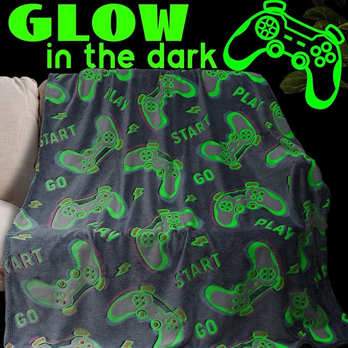 obinsm Teen Boys Gifts Gaming Blanket Gamer Glow in The Dark Blanket Glow in The Dark Blankets for Boys