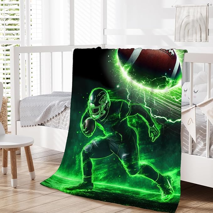 Football Blanket, Boys Football Gifts, 50 x 40 Inches Soft Fuzzy Blanket for Football Lovers, Cozy Warm Flannel Sports Throw Blanket Bed Sofa Room Decor, Camping, Travel, Chair