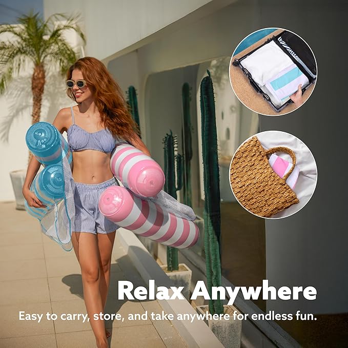 SLOOSH 2 Packs Hammock Pool Floats Adults, 4-in-1 Multi-Purpose Inflatable Pool Floats PVC Water Hammock Lounge Floaties