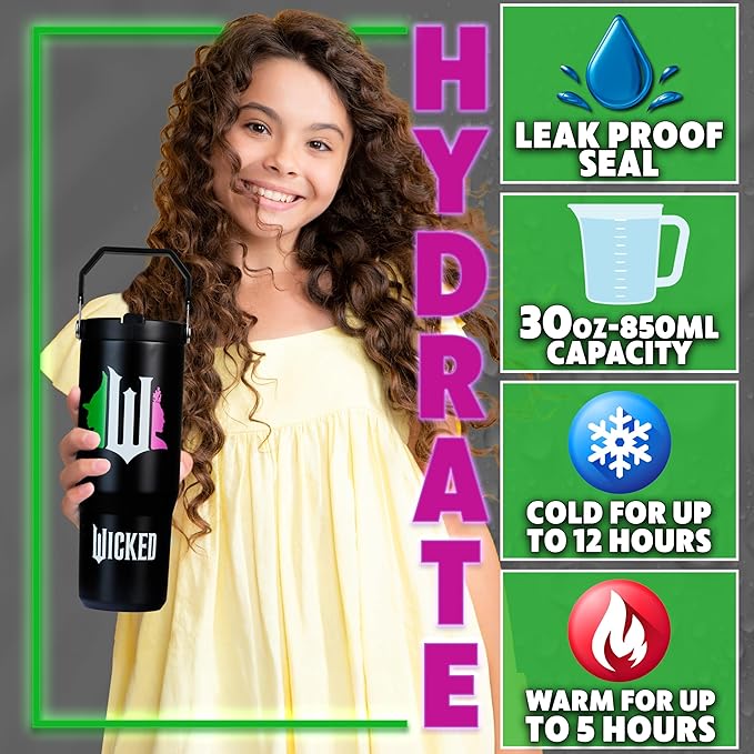 Get Trend Wicked Tumbler with Straw 30oz Girls Teens Insulated Cup with Lid Handle Travel Mug Cups with Lids for School Sports Gifts for Girls (Black Wicked)