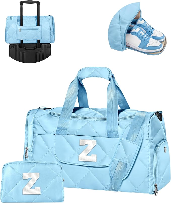 Christmas Stocking Stuffer Ideas for Women Teen Girls, Initial Duffle Bag, Dance Bag with Makeup Pouch, Personalized Gift for Her, Teen Girl Gifts Trendy Stuff, Travel Essentials